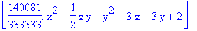 [140081/333333, x^2-1/2*x*y+y^2-3*x-3*y+2]